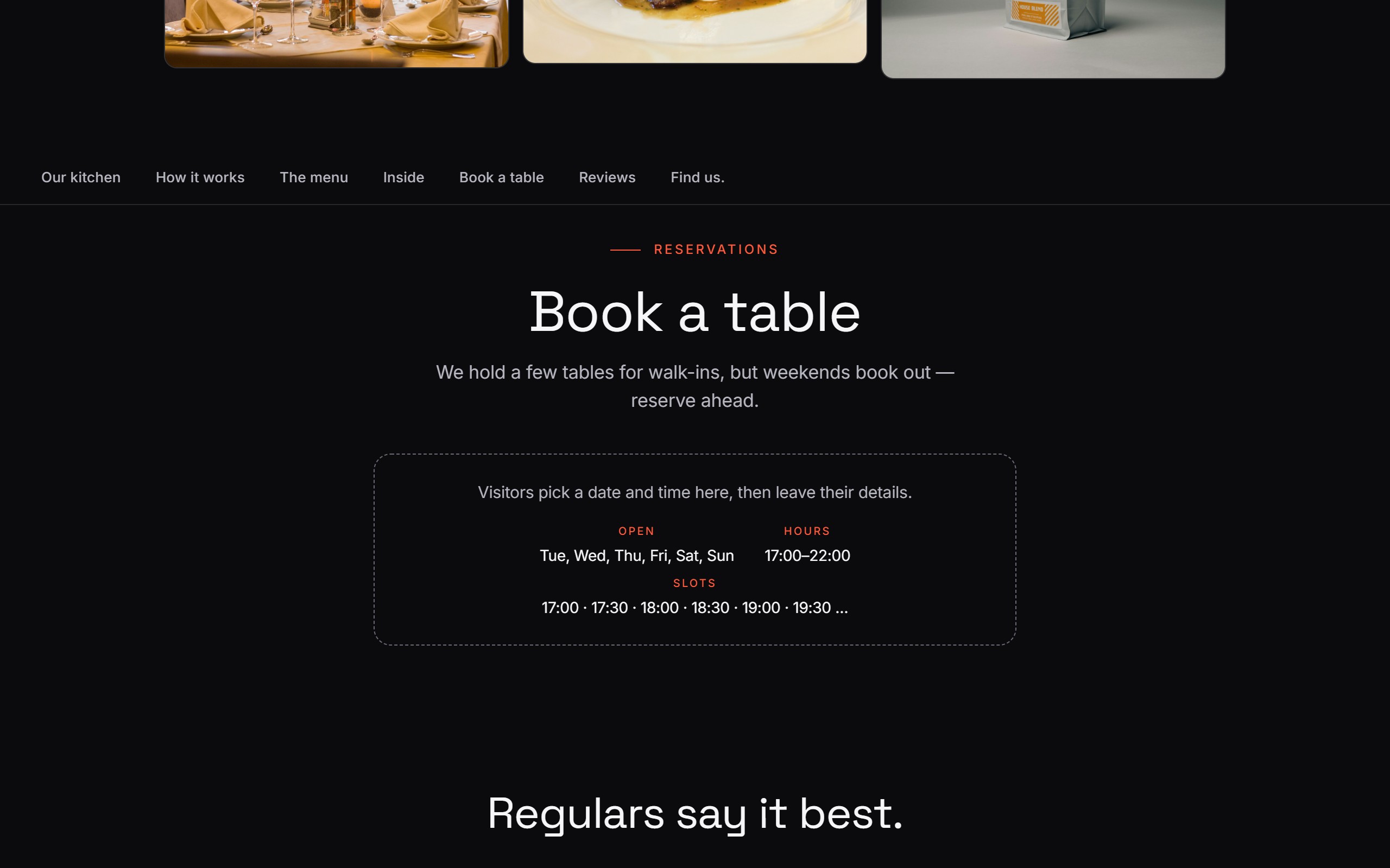Rigtig bordbestilling fra demosiden Fiorella, en restaurant