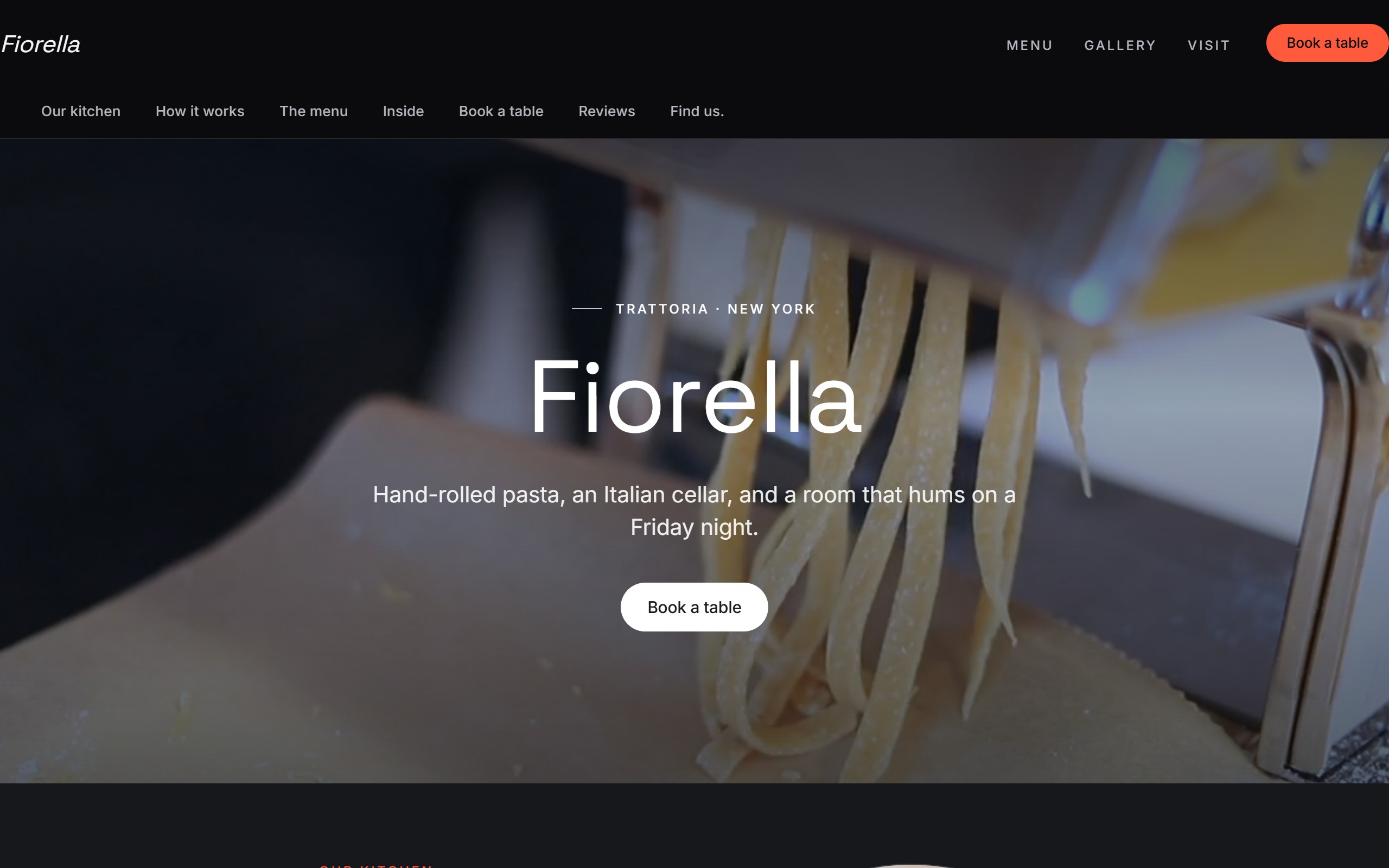 Rigtig topmenu med navigation fra demosiden Fiorella, en restaurant