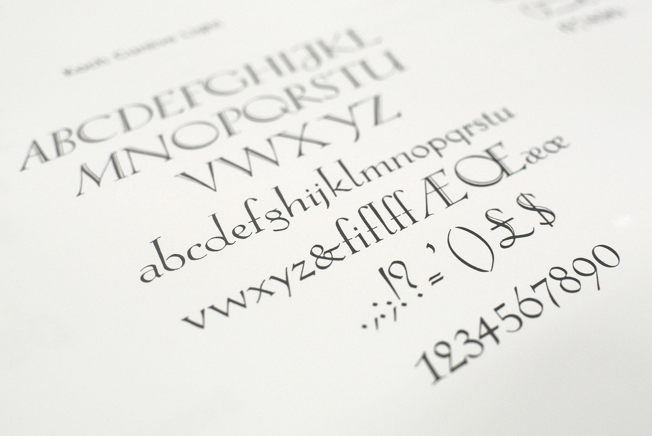 A printed type specimen sheet, alphabet and figures